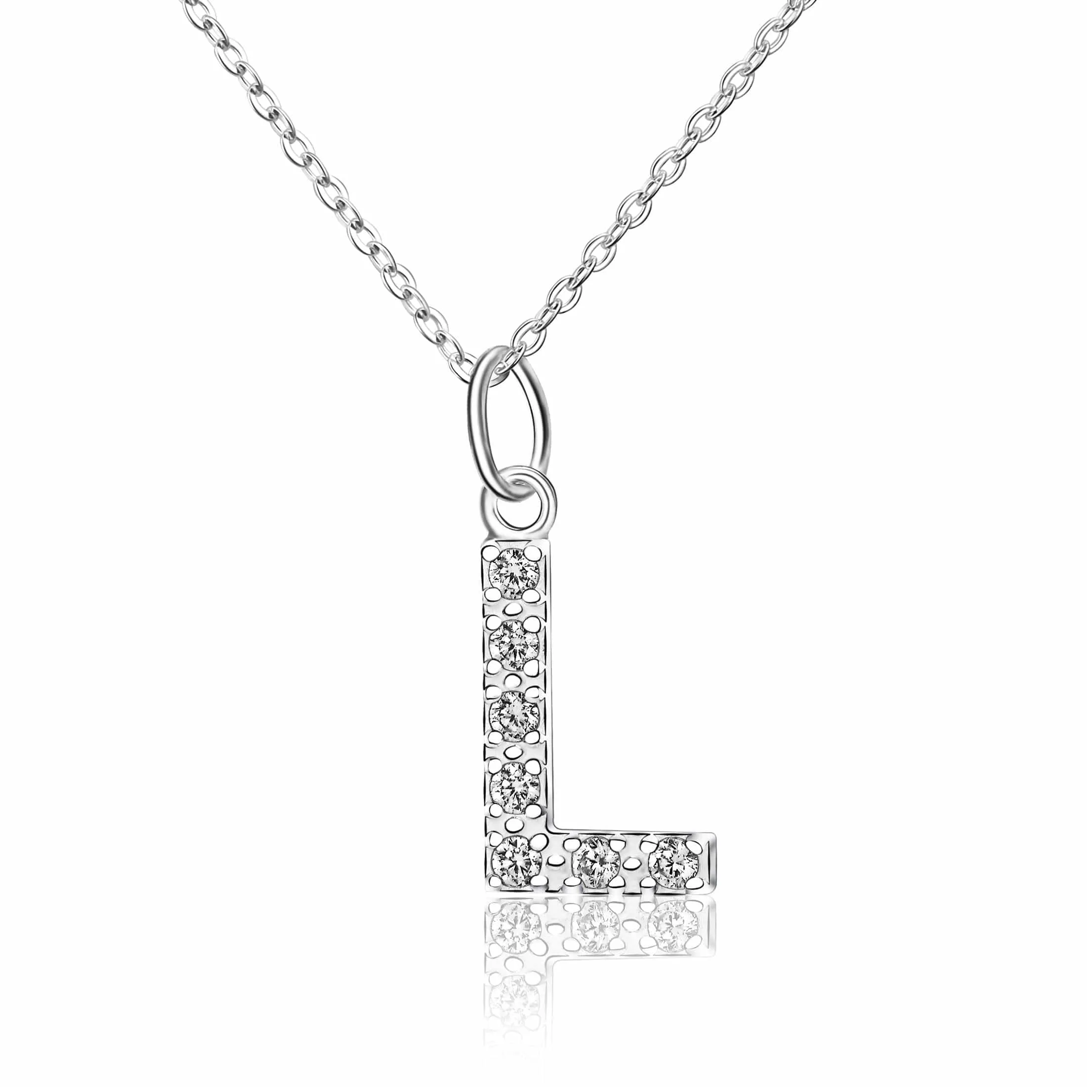 CZ Initial Necklaces Sterling Silver, 16-18