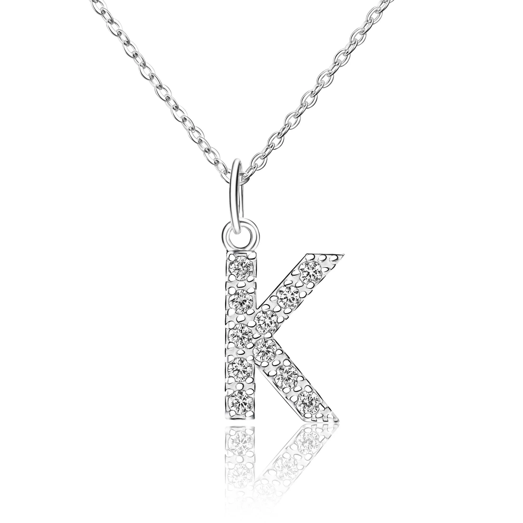 CZ Initial Necklaces Sterling Silver, 16-18