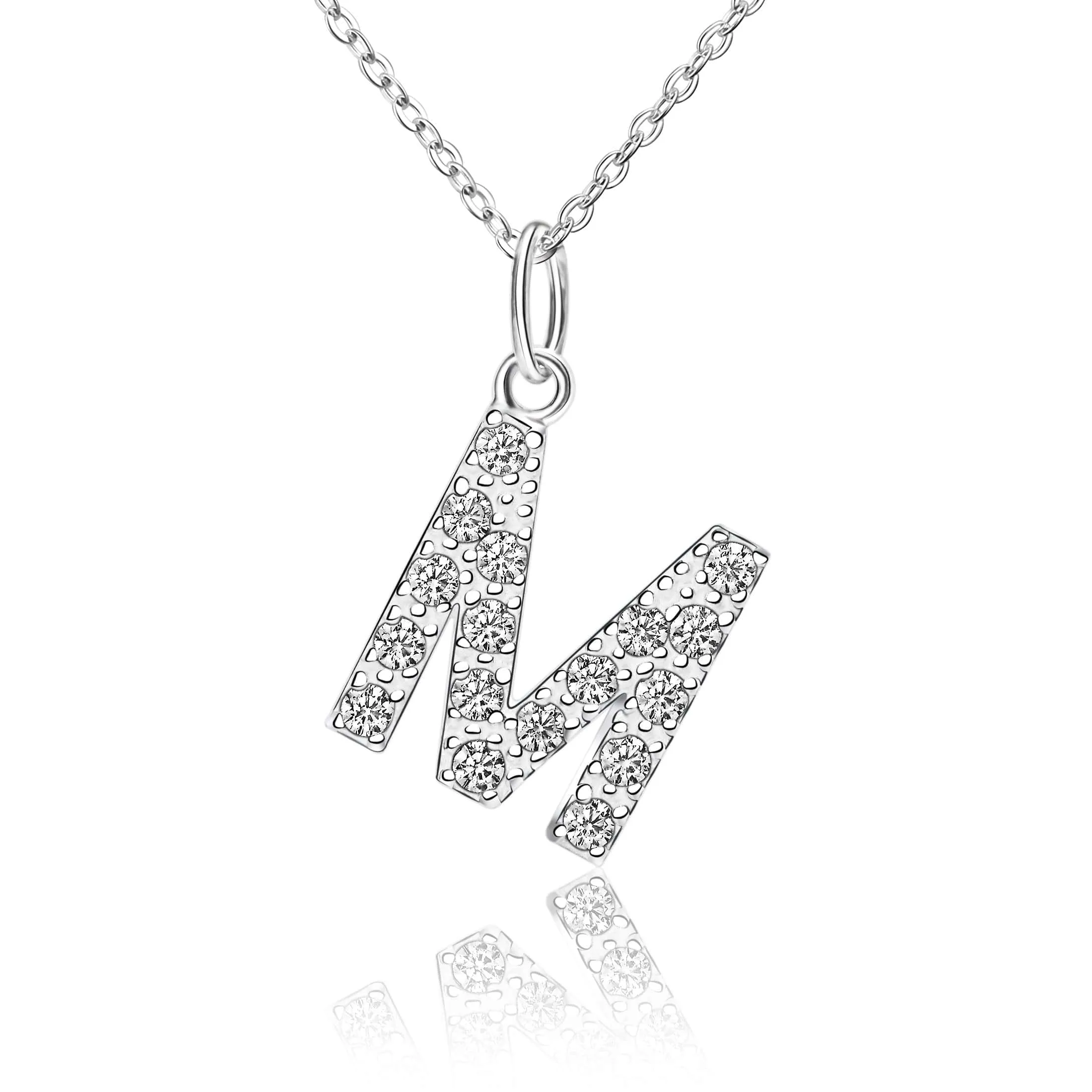 CZ Initial Necklaces Sterling Silver, 16-18