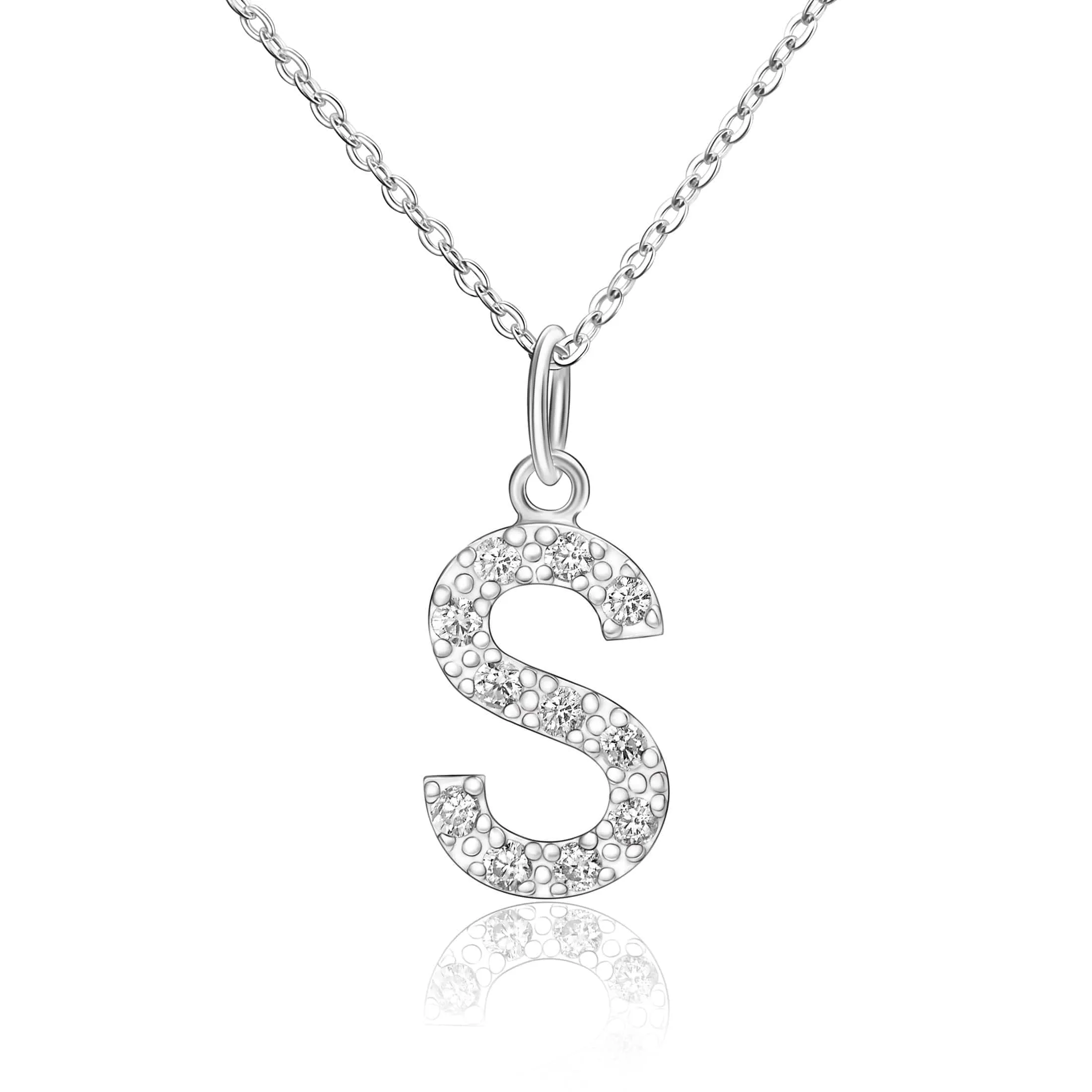 CZ Initial Necklaces Sterling Silver, 16-18