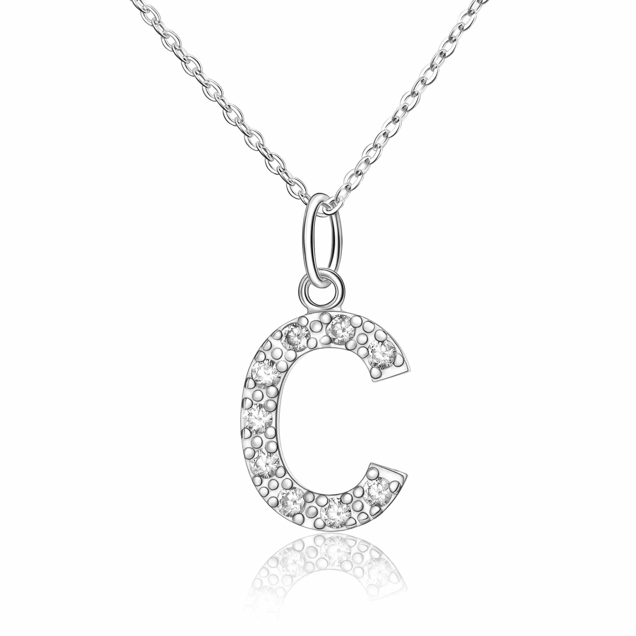 CZ Initial Necklaces Sterling Silver, 16-18