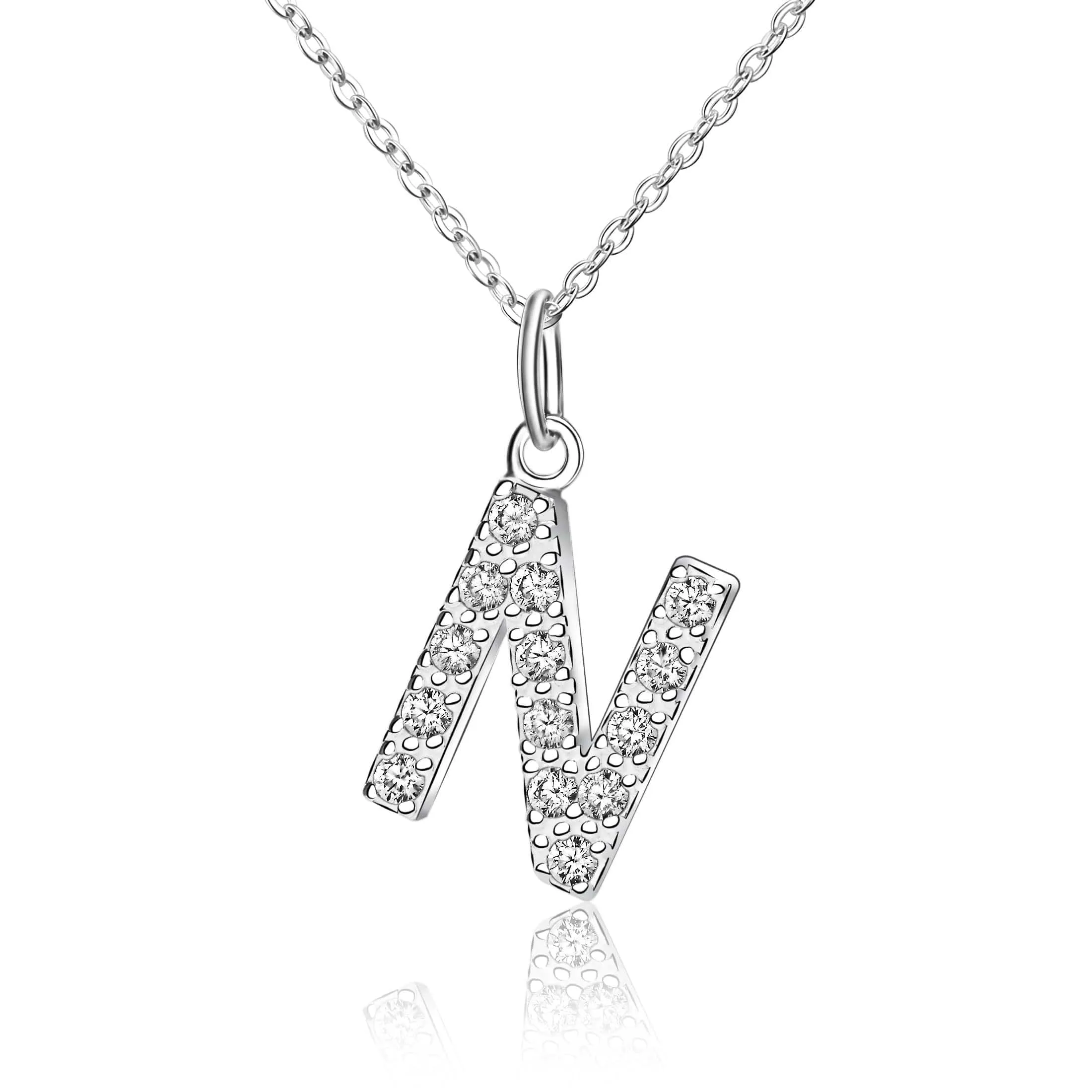 CZ Initial Necklaces Sterling Silver, 16-18