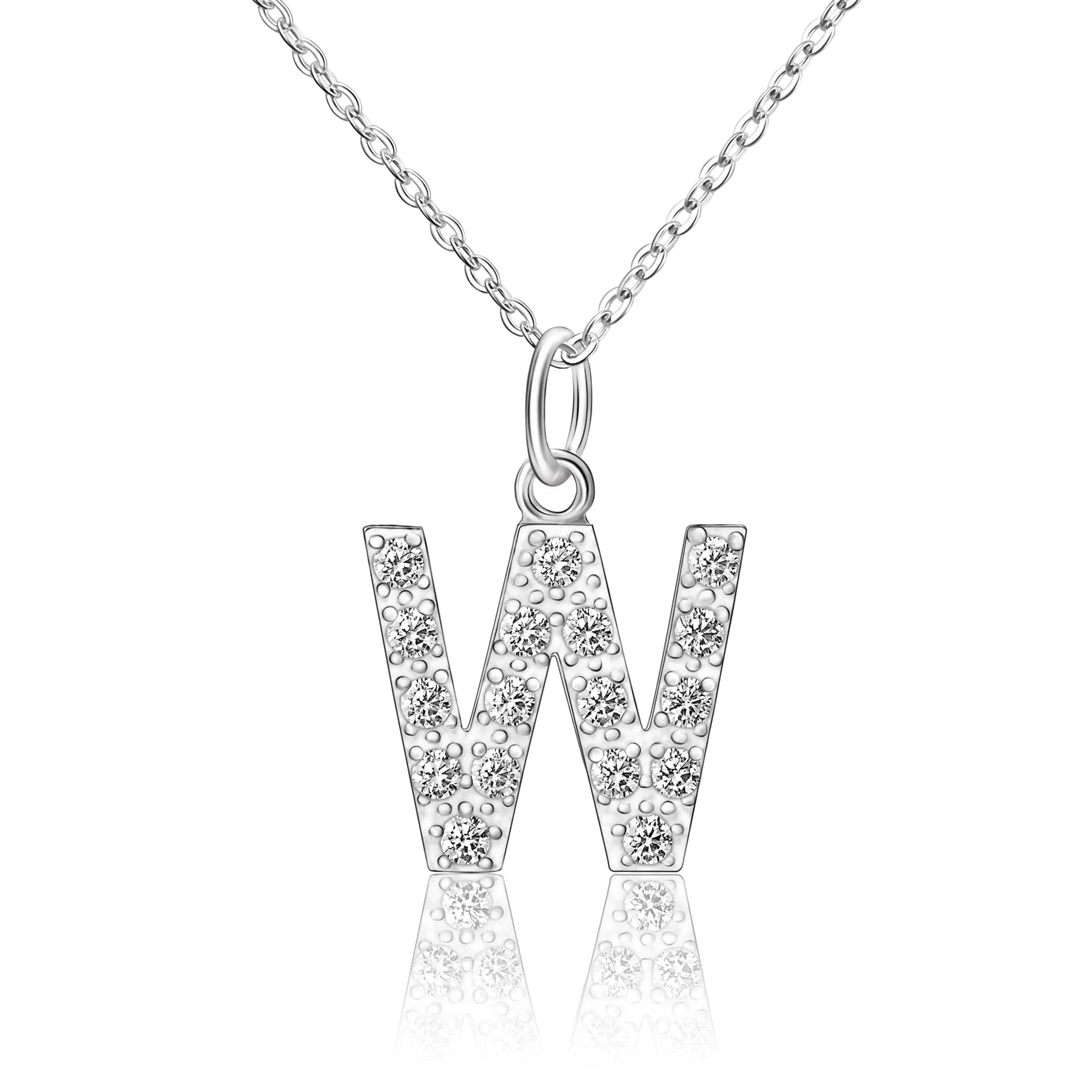 CZ Initial Necklaces Sterling Silver, 16-18