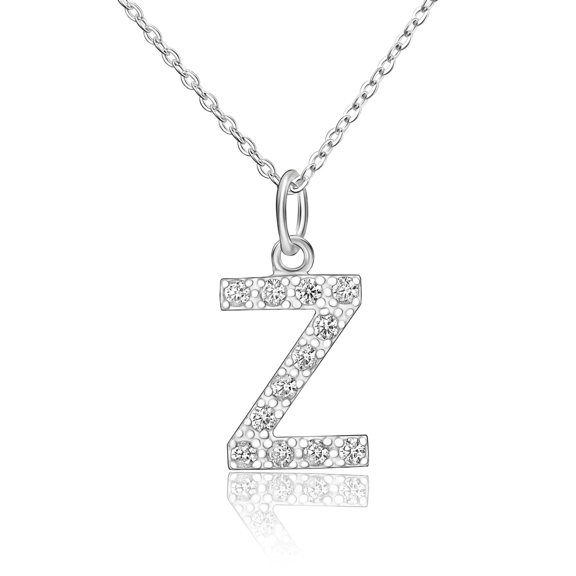 CZ Initial Necklaces Sterling Silver, 16-18