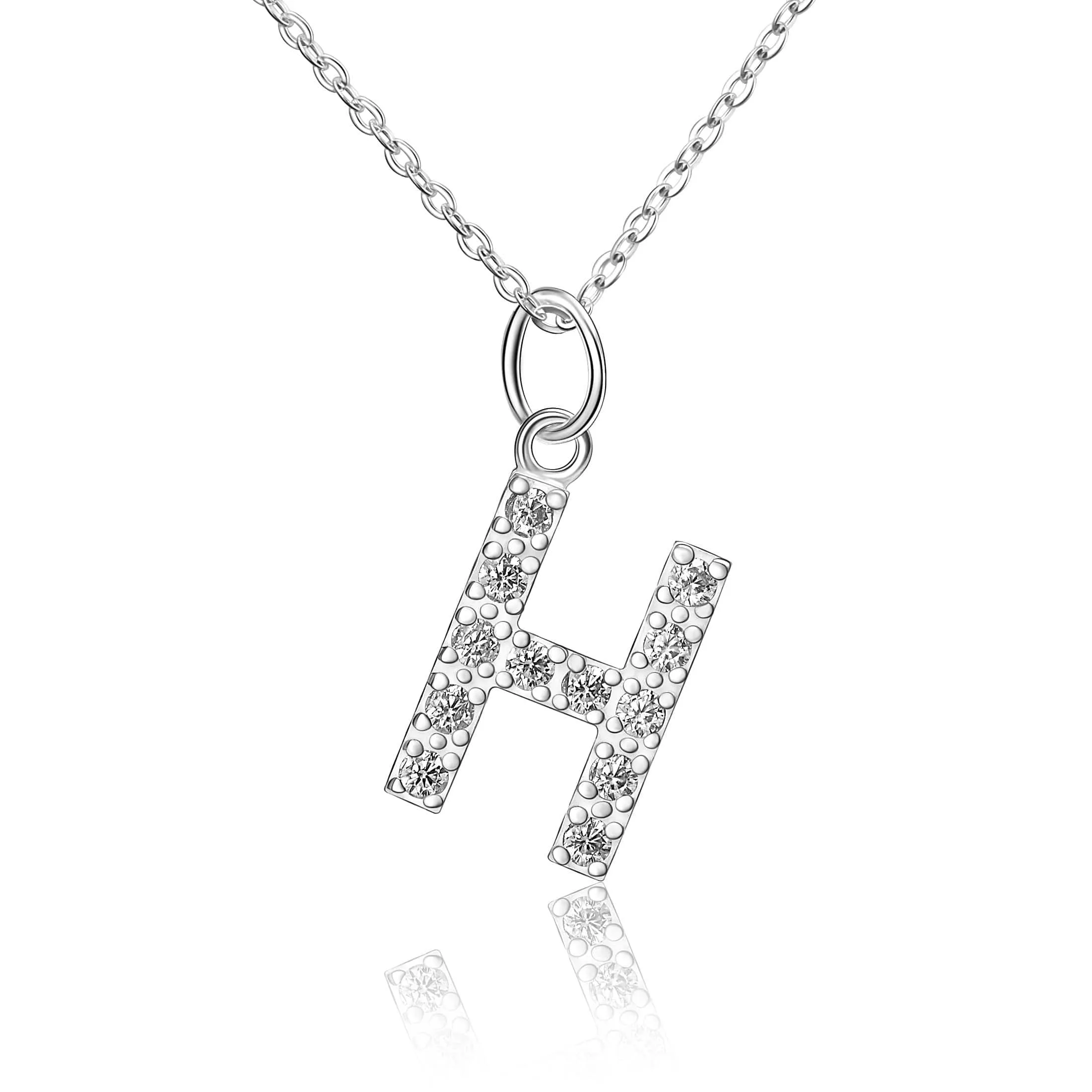 CZ Initial Necklaces Sterling Silver, 16-18