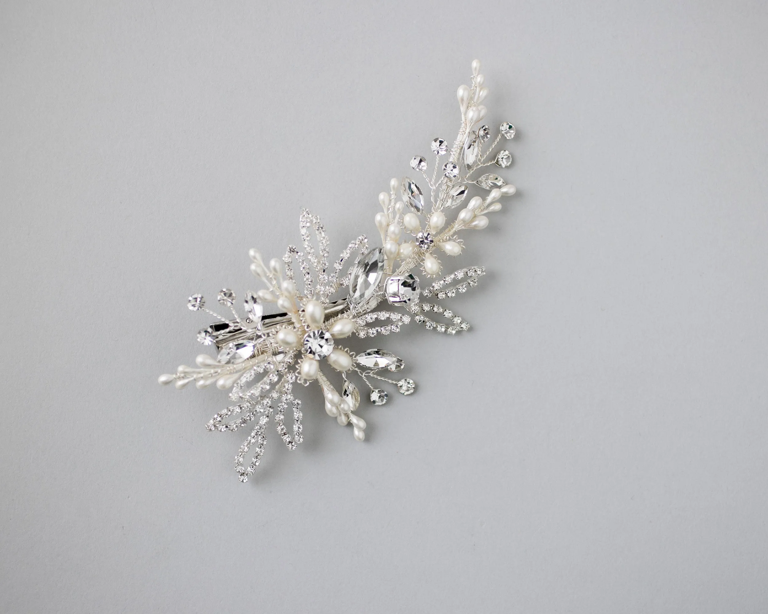 Delicate Pearl Wedding Hair Clip in Silver