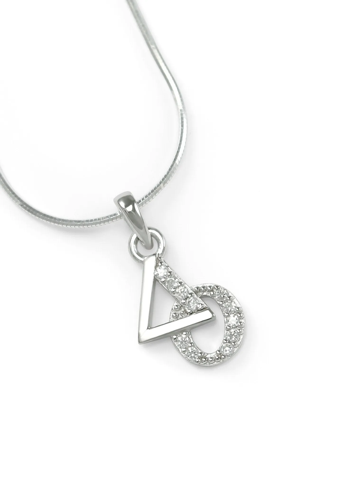 Delta Omicron Sterling Silver lavaliere with simulated diamonds