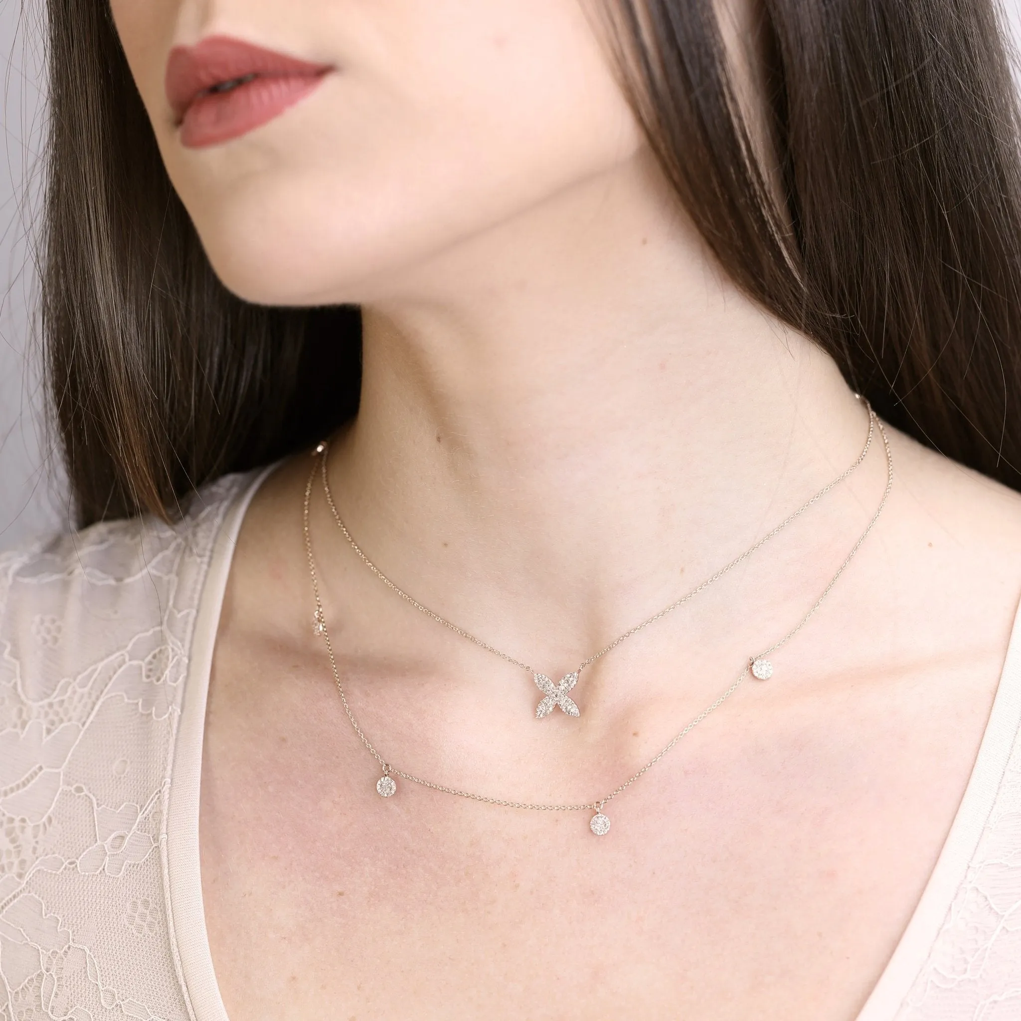 Diamond Station Chain Necklace 14K Solid Gold