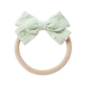 Dotty Embroidered Cotton Baby Bow in Mint