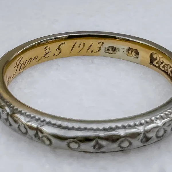 Edwardian Patterned Platinum & Gold Wedding Band, 1913