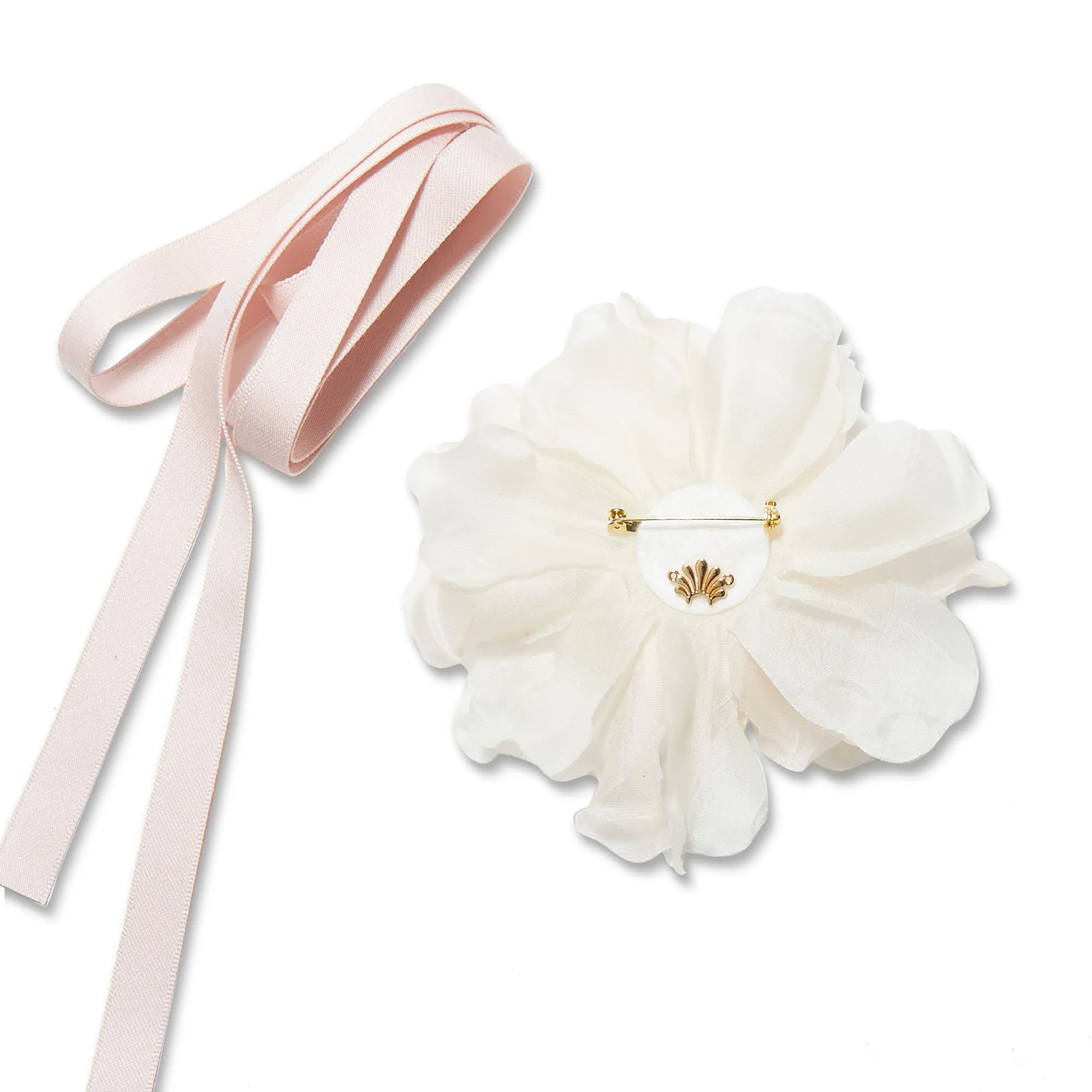 FADED BLUSH SILK MAGNOLIA FLOWER CHOKER/BROOCH