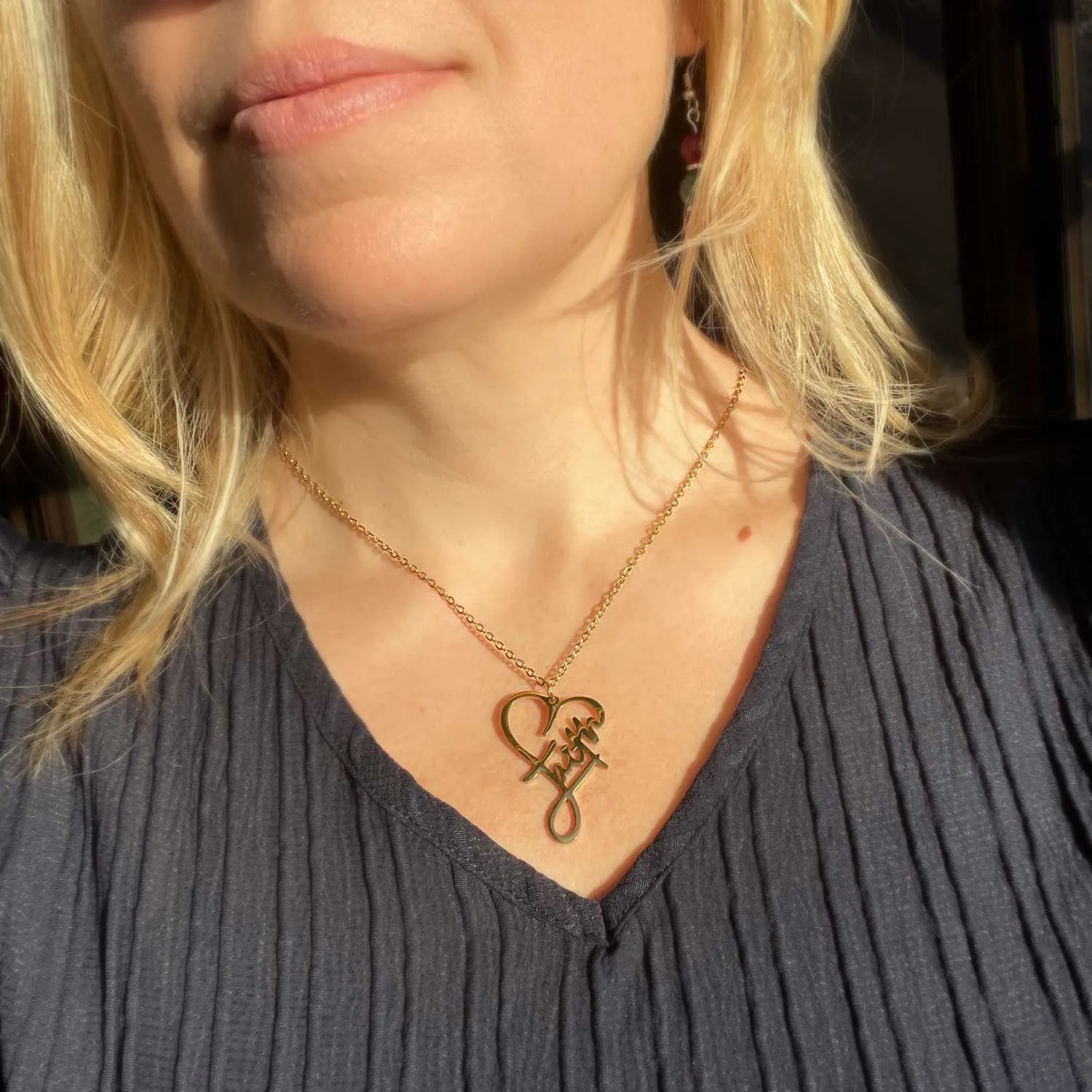 Faith Heart Necklace - 18K Gold-Plated Stainless Steel Pendant Necklace