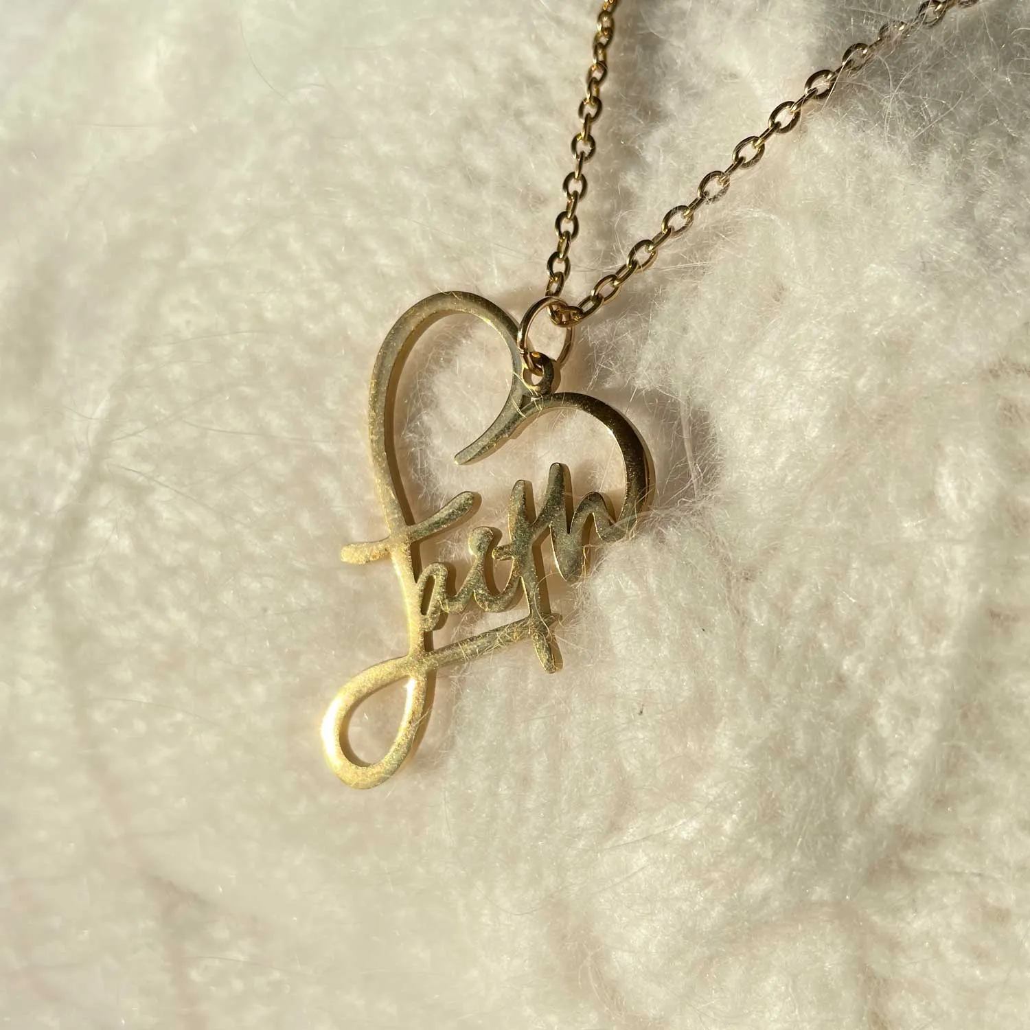 Faith Heart Necklace - 18K Gold-Plated Stainless Steel Pendant Necklace