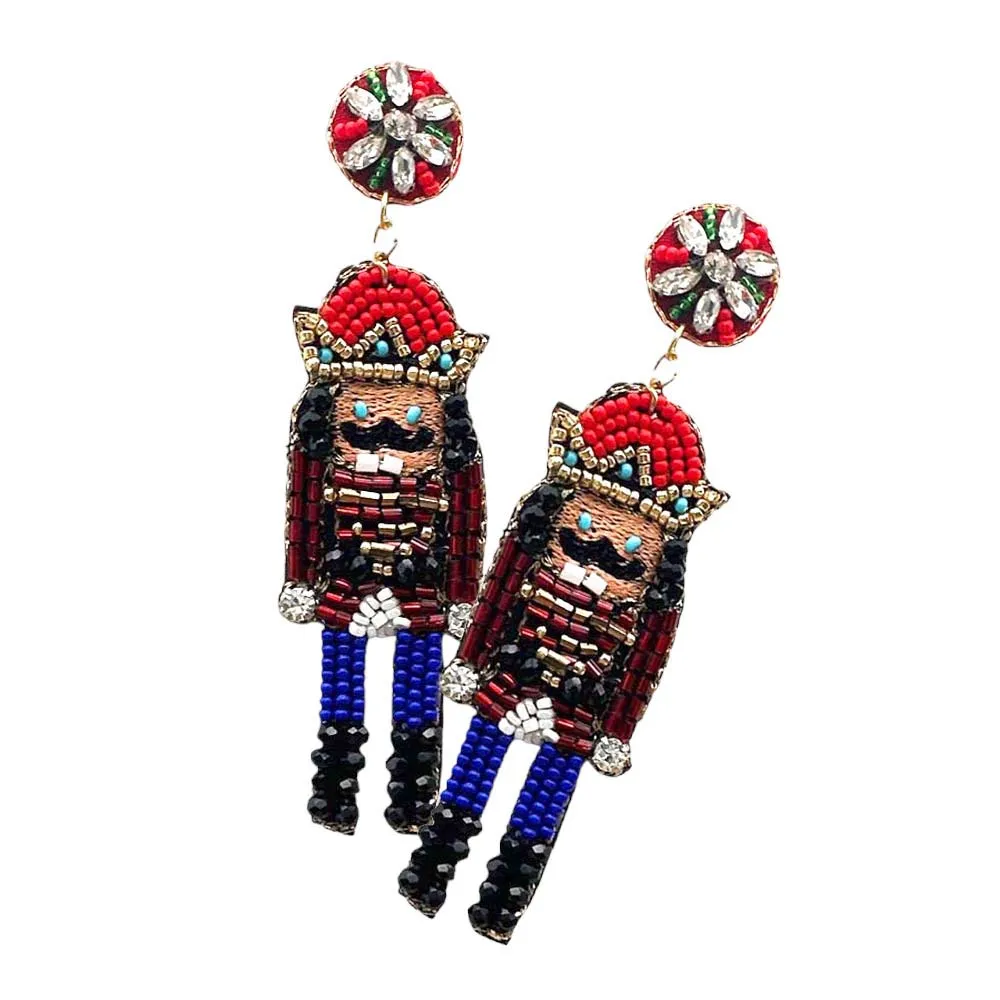 Felt Back Beaded Christmas Soldier Nutcracker Earrings