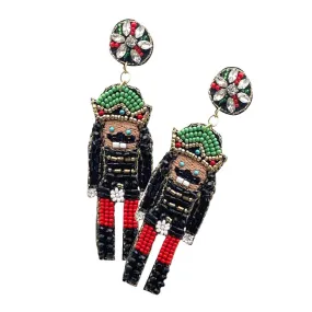 Felt Back Beaded Christmas Soldier Nutcracker Earrings