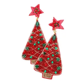 Felt Back Multi Beaded Christmas Tree Dangle Earrings