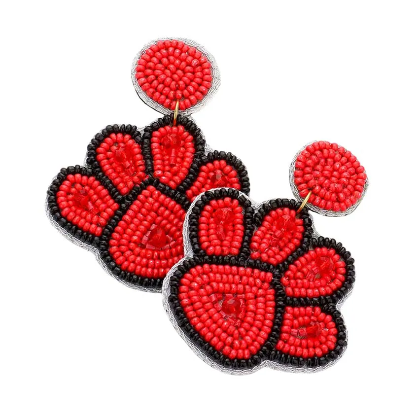 Felt Back Seed Beaded Paw Dangle Earrings