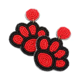 Felt Back Seed Beaded Paw Dangle Earrings