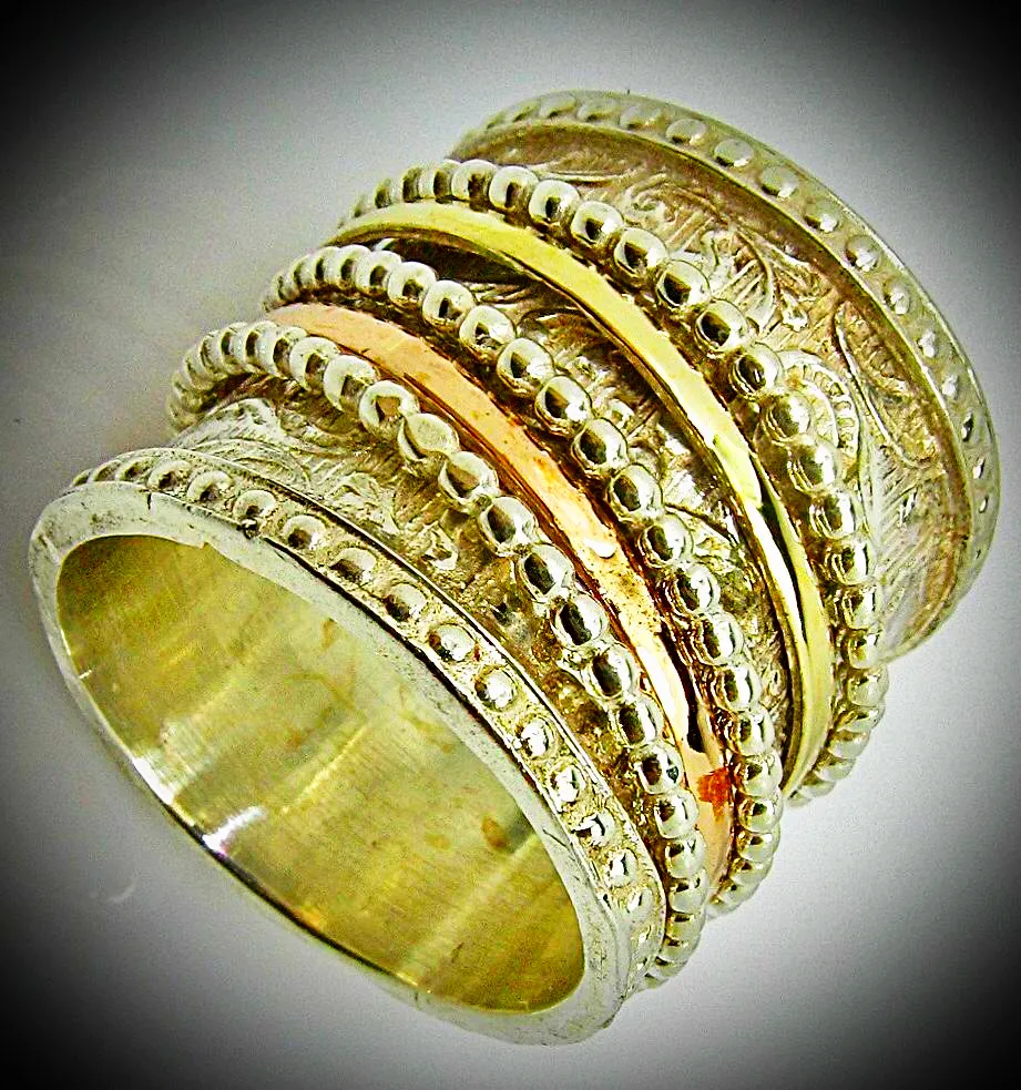 Fidget Ring for women. Silver Gold Meditation Band.