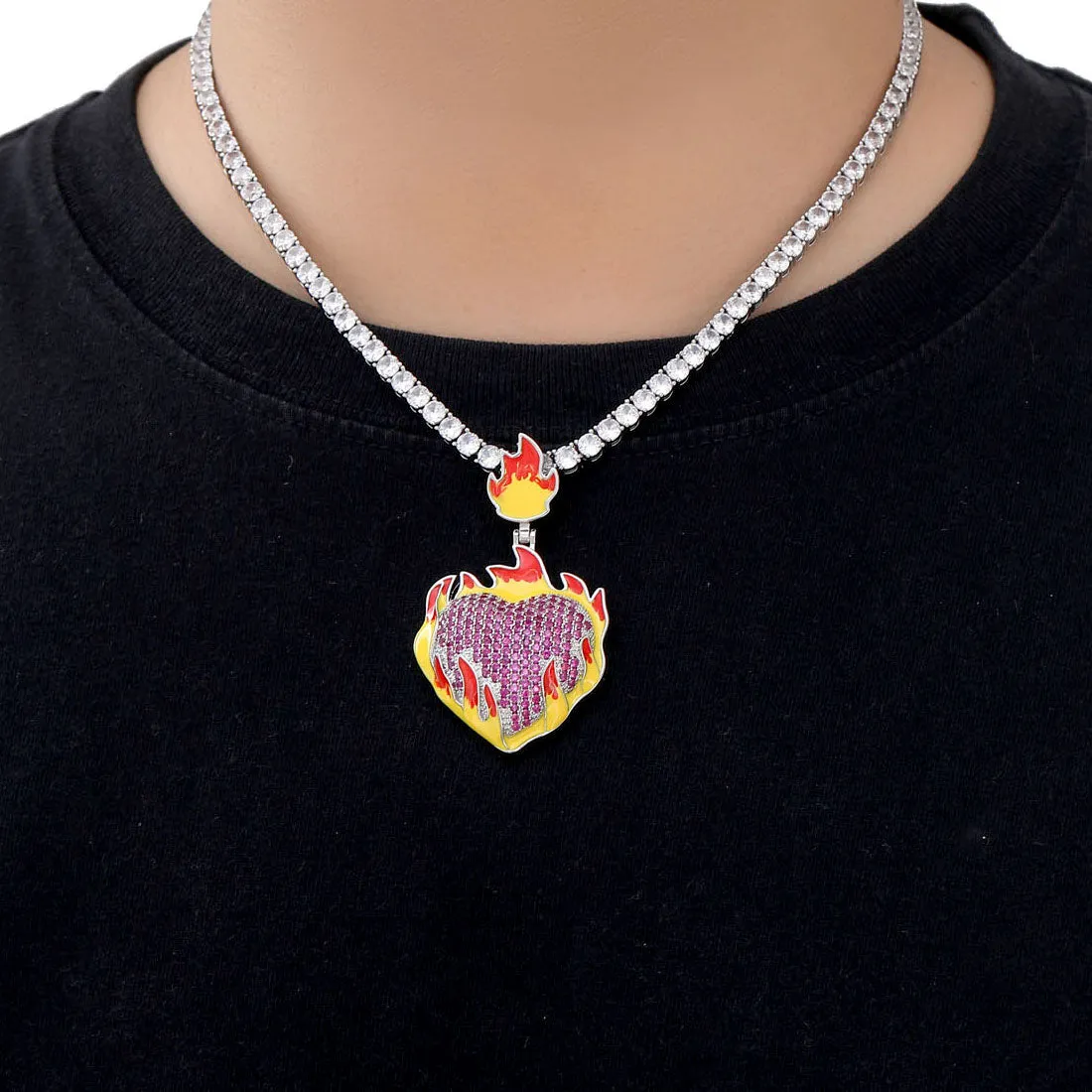 Flaming Diamond Heart Pendant