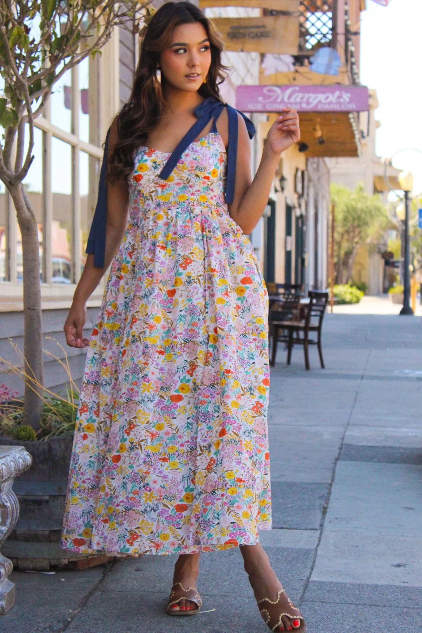 Floral Fantasia Tie-Strap Maxi Dress - Pink/Multi