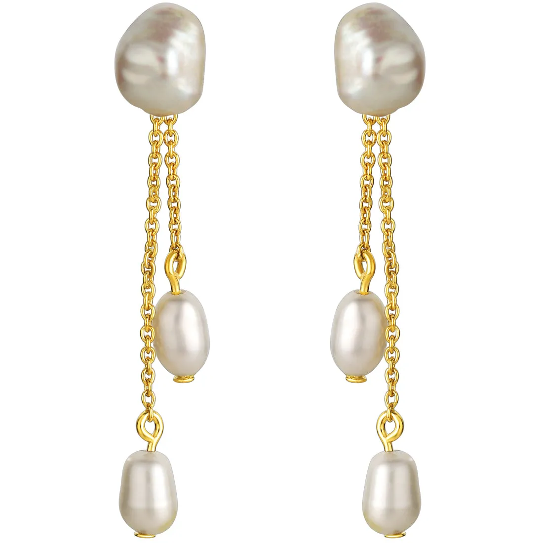 Freshwater Cultured Pearl Tassel Drop Earrings in Yellow-Tone Sterling Silver