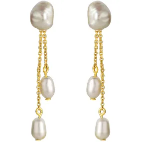 Freshwater Cultured Pearl Tassel Drop Earrings in Yellow-Tone Sterling Silver