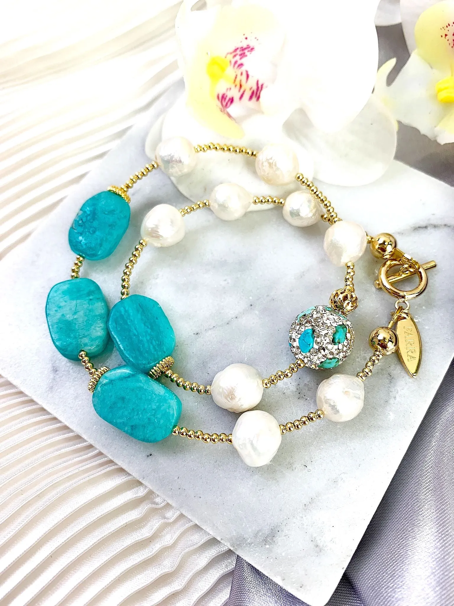 Freshwater Pearls With Amazonite Double Wrapped Bracelet GB009