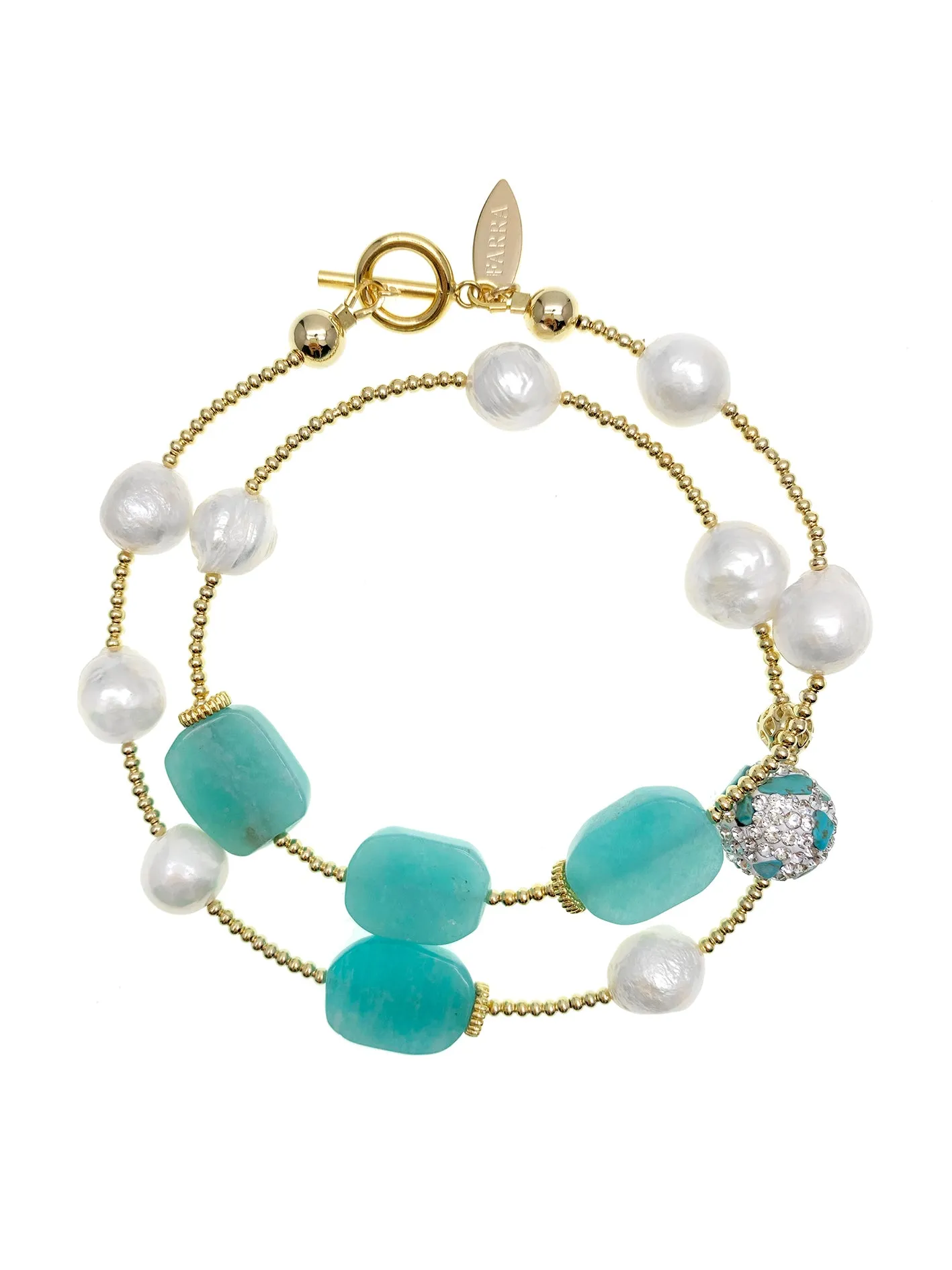 Freshwater Pearls With Amazonite Double Wrapped Bracelet GB009