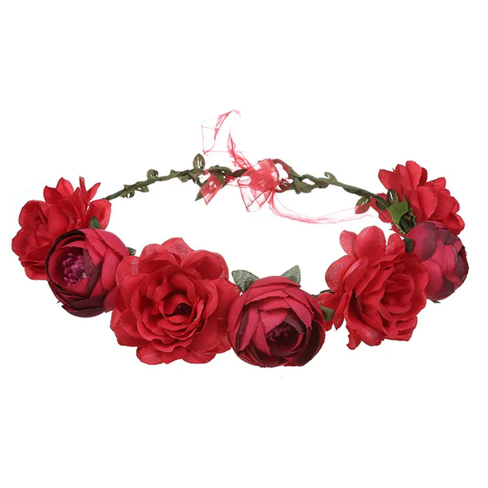 Garland Simulation of Large Roses Green Leaves Peony Flowers Moringa Garland Headband