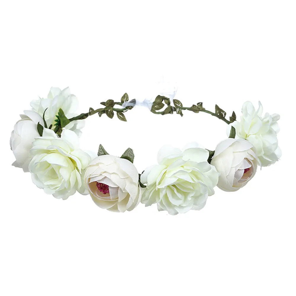 Garland Simulation of Large Roses Green Leaves Peony Flowers Moringa Garland Headband