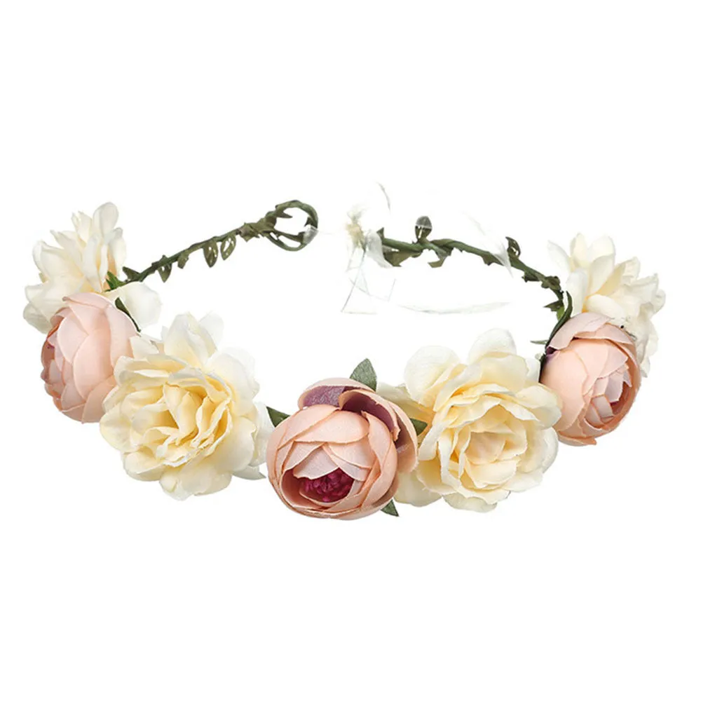 Garland Simulation of Large Roses Green Leaves Peony Flowers Moringa Garland Headband