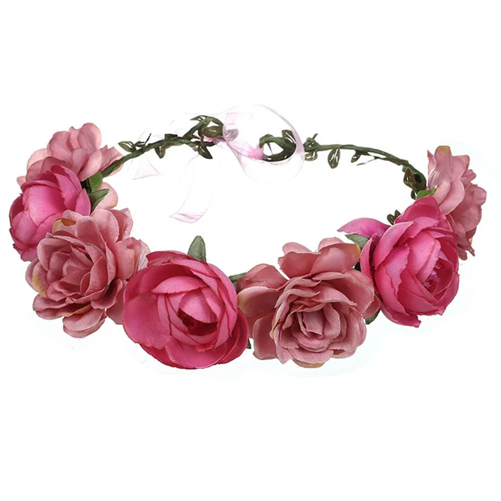 Garland Simulation of Large Roses Green Leaves Peony Flowers Moringa Garland Headband