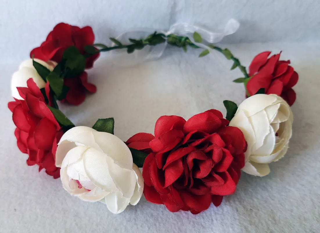 Garland Simulation of Large Roses Green Leaves Peony Flowers Moringa Garland Headband