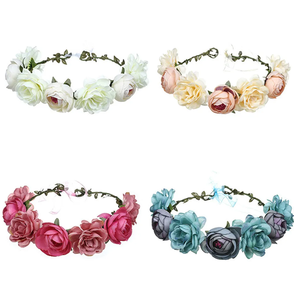 Garland Simulation of Large Roses Green Leaves Peony Flowers Moringa Garland Headband