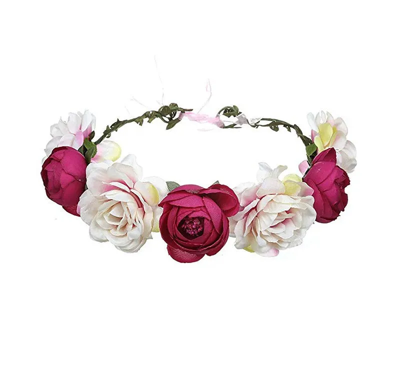 Garland Simulation of Large Roses Green Leaves Peony Flowers Moringa Garland Headband