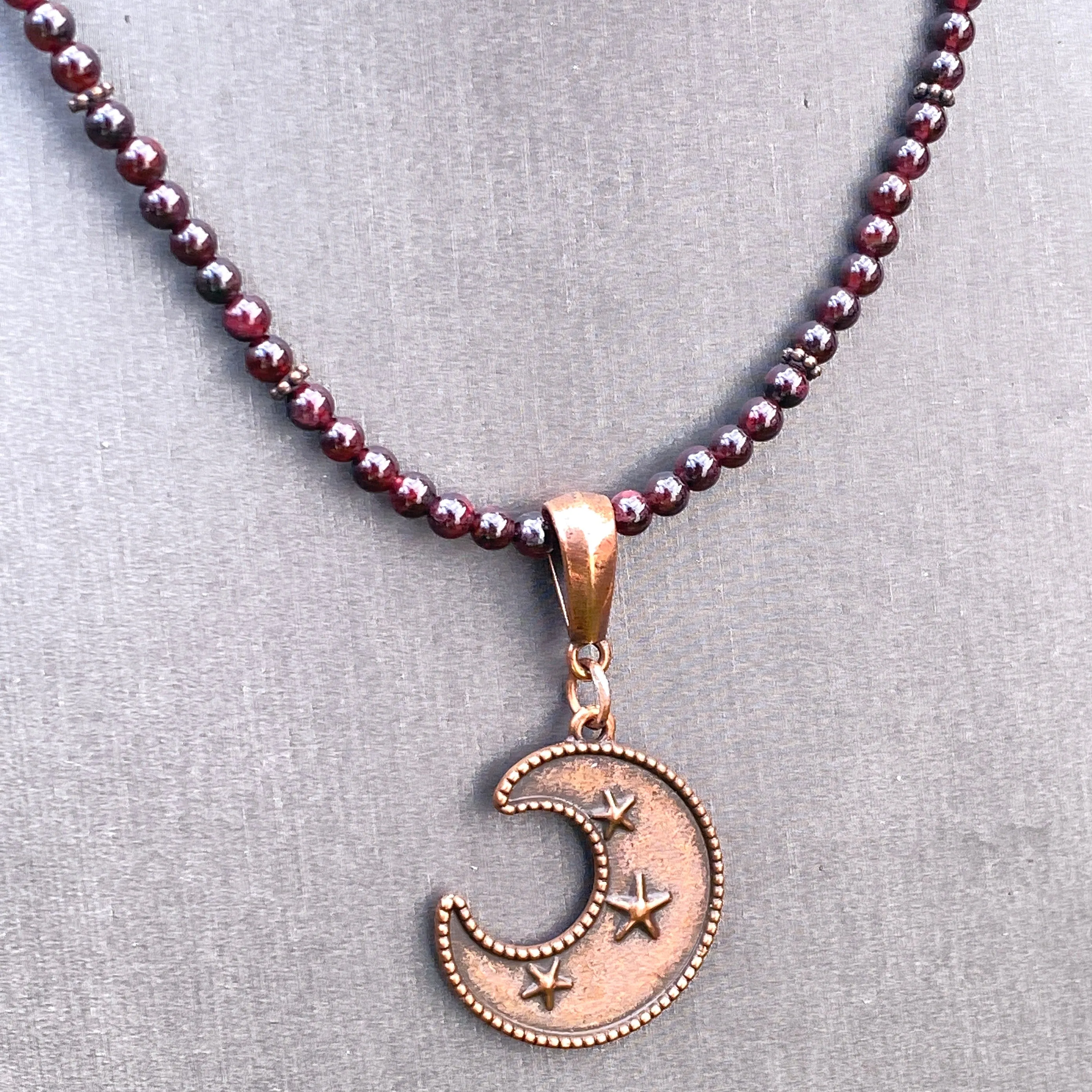 Garnet and Copper Moon Beaded Necklace