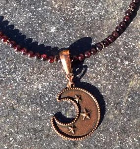 Garnet and Copper Moon Beaded Necklace