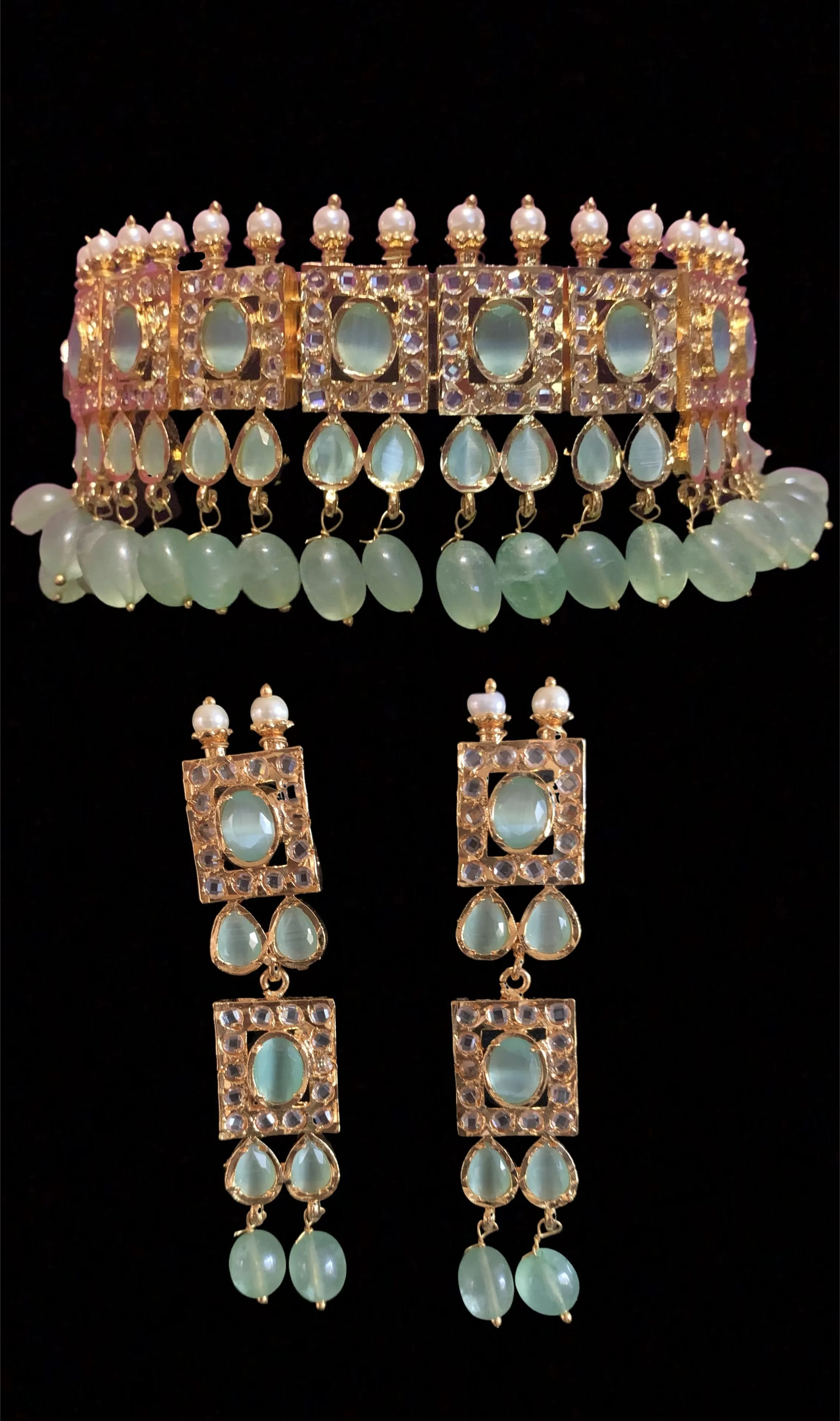 Gauhar hyderabadi choker in mint green     ( SHIPS IN 4 WEEKS  )