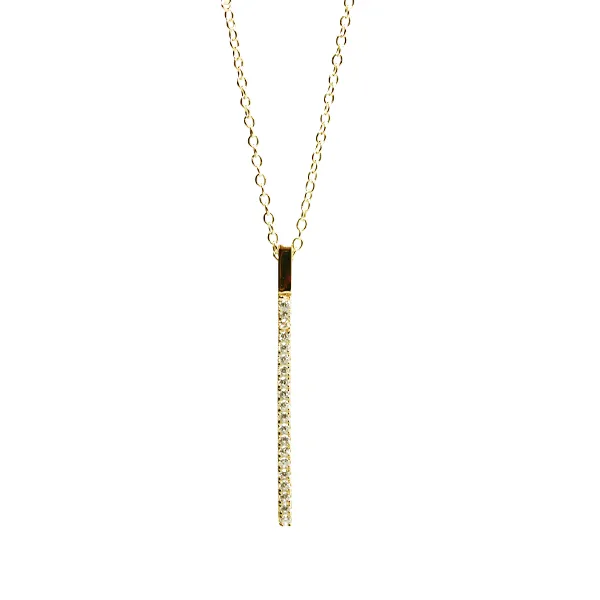 Gold-Dipped "Sparkle Stick" Vertical CZ Bar Necklace