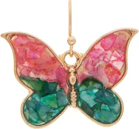 Gold Glow Inlay Blue Pink Butterfly Earrings