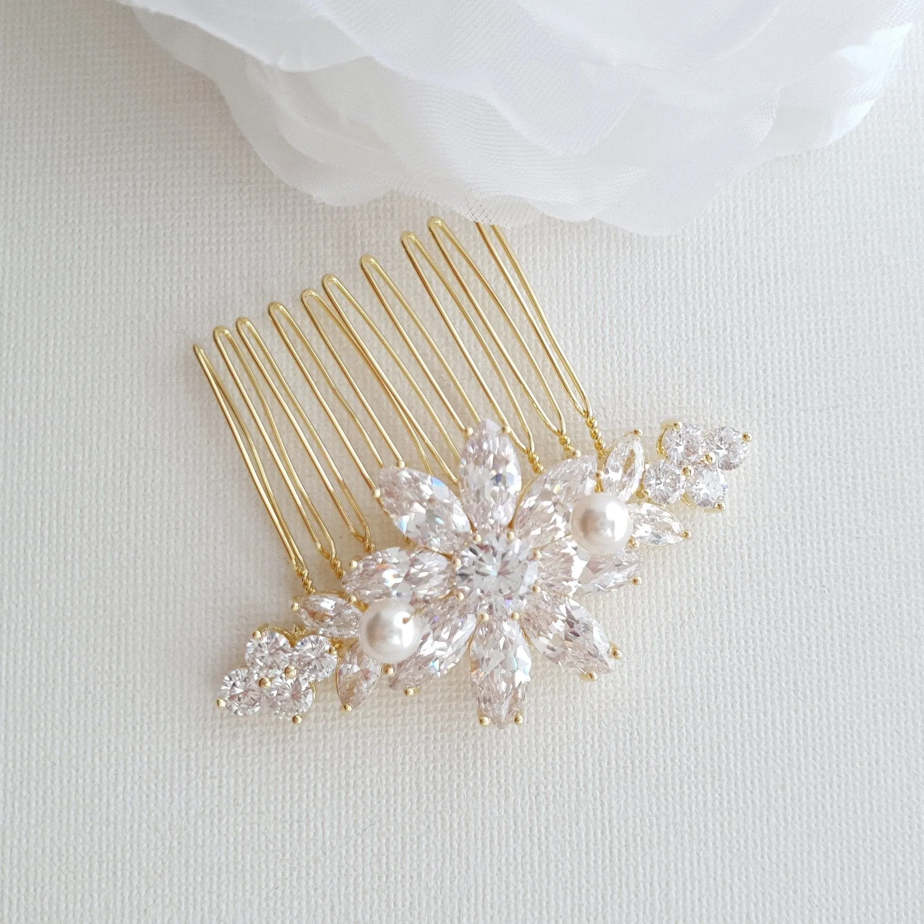 Gold Hair Combs for Weddings-Daisy