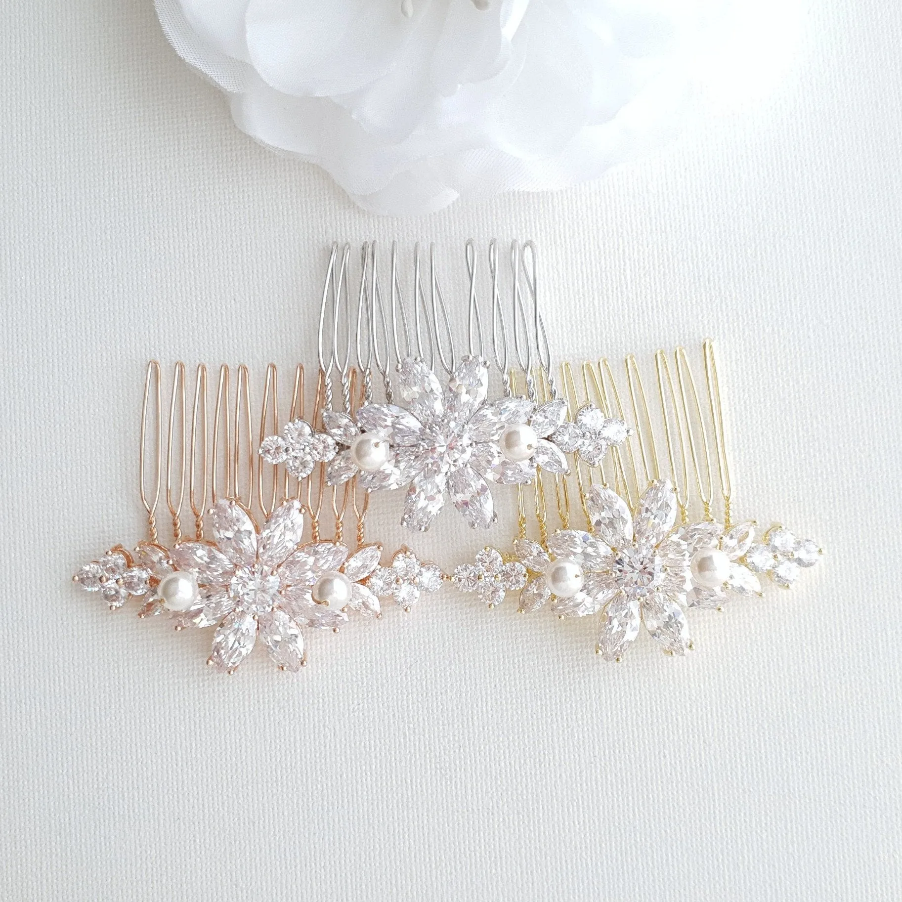 Gold Hair Combs for Weddings-Daisy