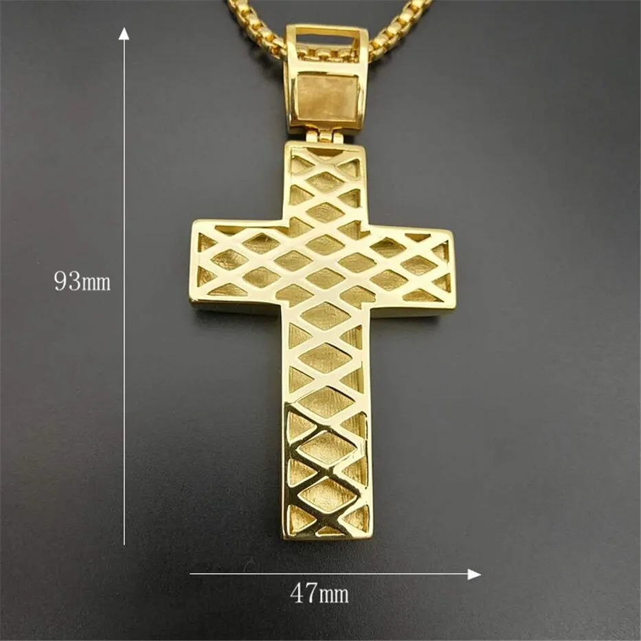 Gold IP-Plated Stainless-Steel Iced Cross Pendant Necklace