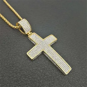 Gold IP-Plated Stainless-Steel Iced Cross Pendant Necklace