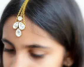 Gold Kundan Maang Tikka Headpiece for Indian Wedding, Bridal Headchain, Rajasthani Matha Patti