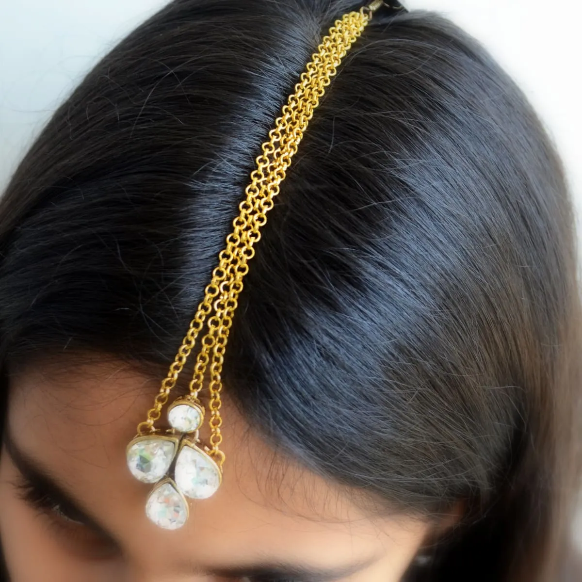 Gold Kundan Maang Tikka Headpiece for Indian Wedding, Bridal Headchain, Rajasthani Matha Patti