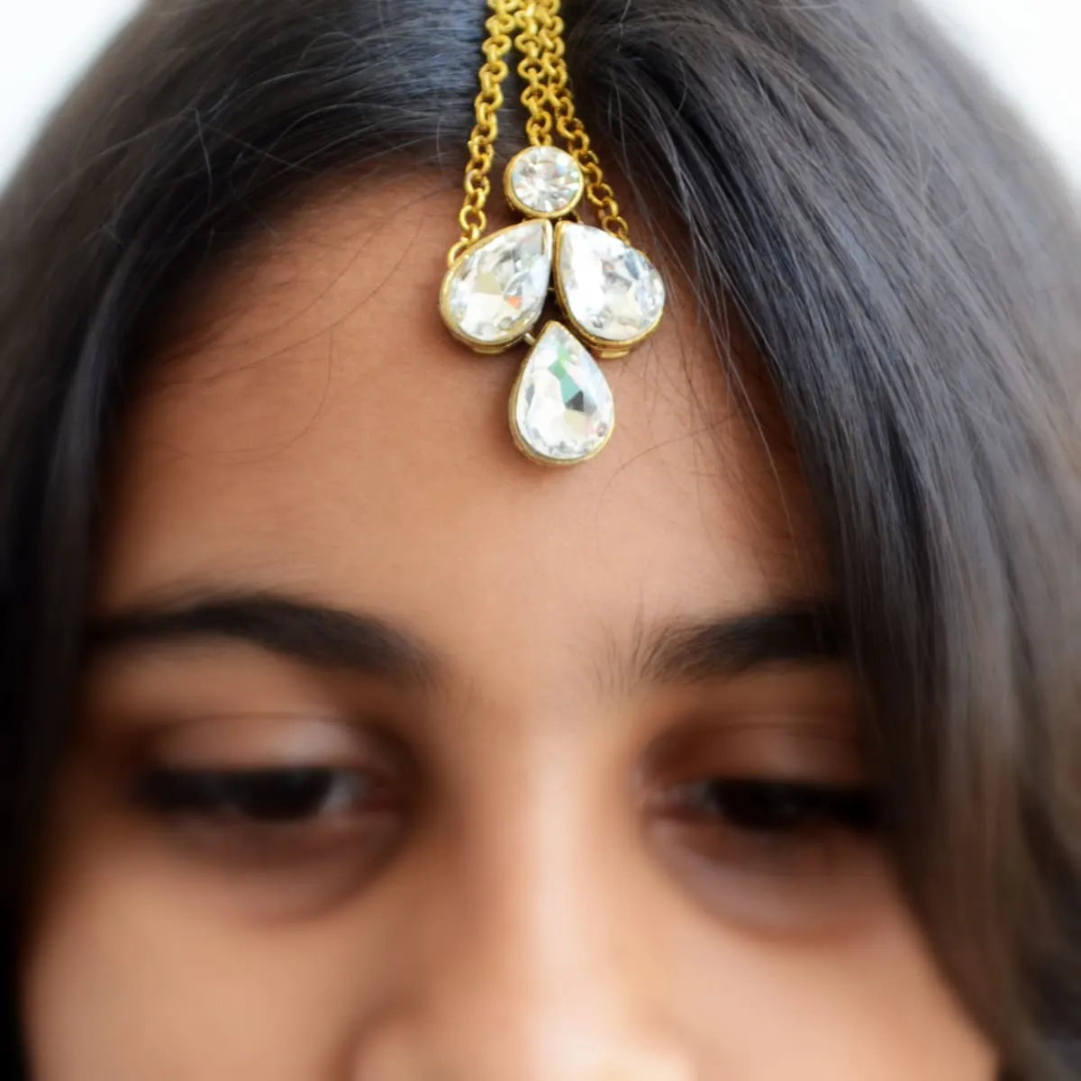 Gold Kundan Maang Tikka Headpiece for Indian Wedding, Bridal Headchain, Rajasthani Matha Patti