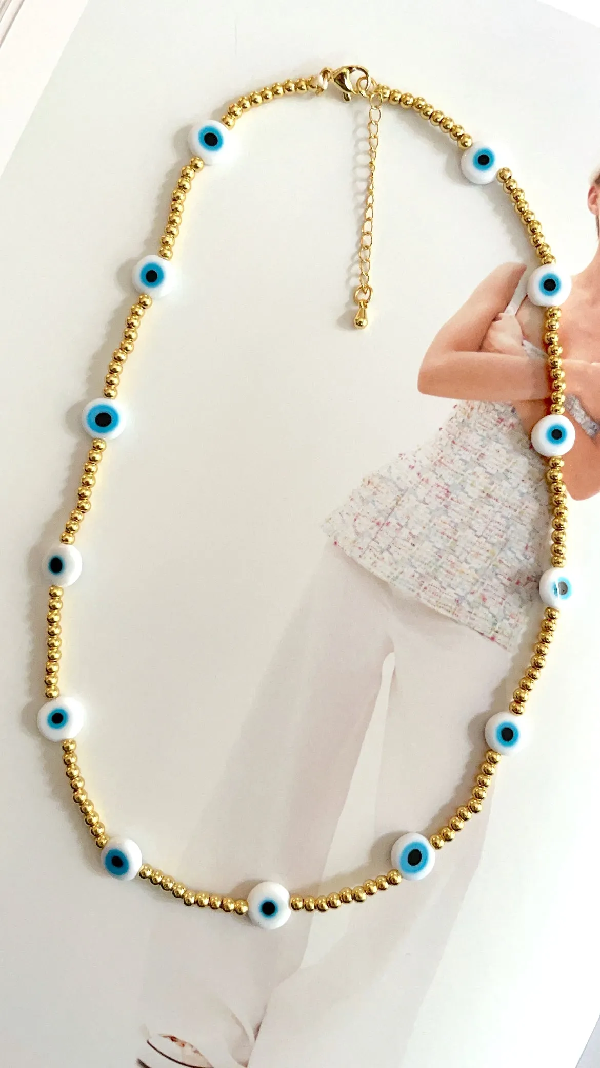 Gold plated evil eye short necklace