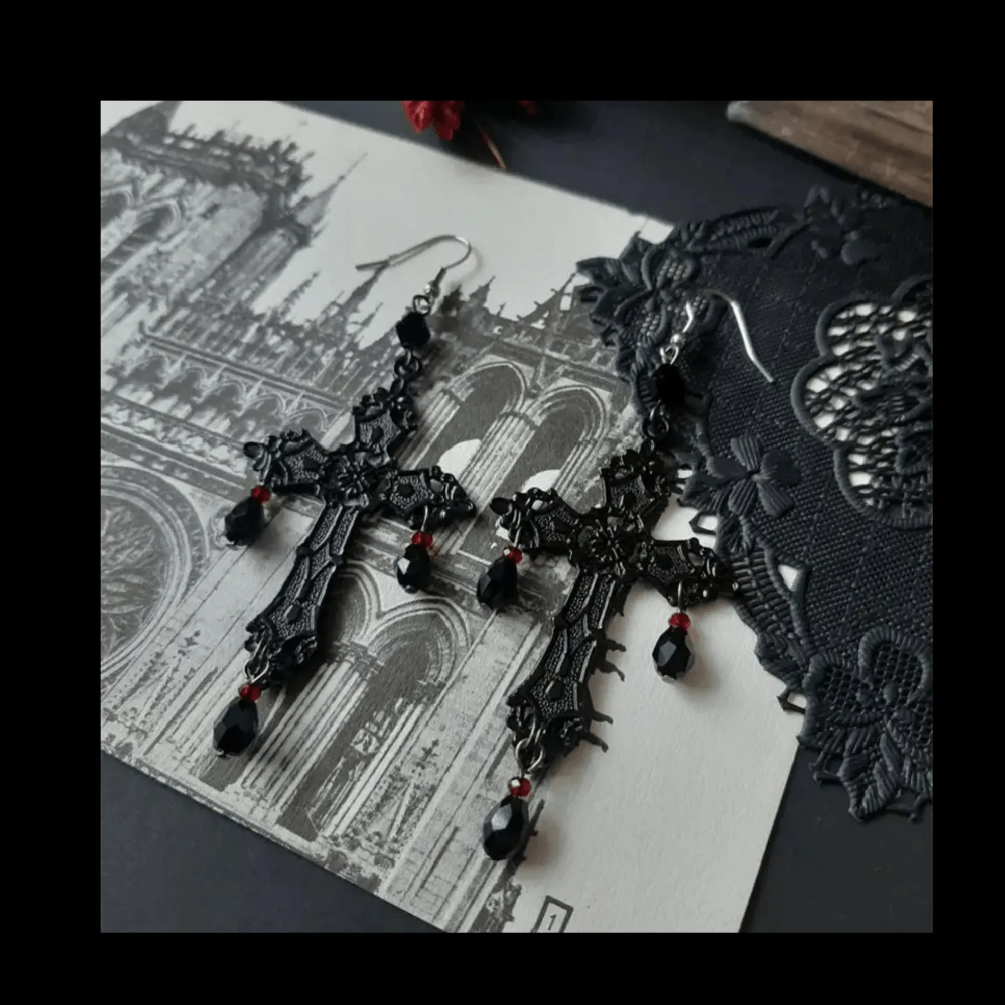 Gothic Dark Cross Earrings